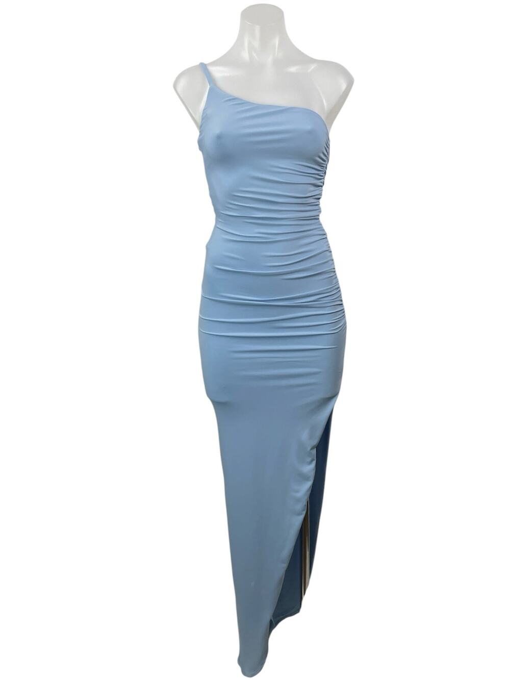 Nookie Blue One Shoulder Slit Sleeveless Asymmetric Midi Bodycon Dress Size XS